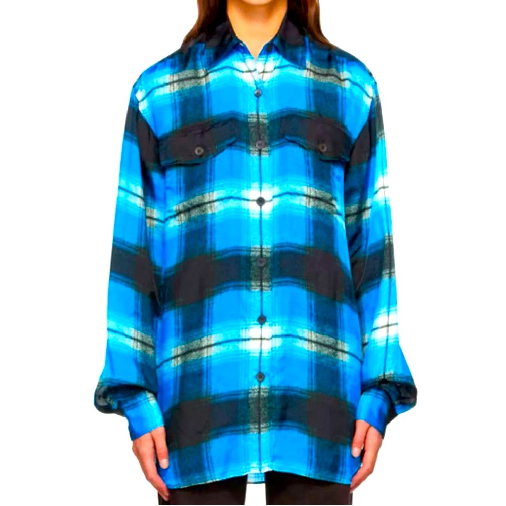 New without tags Blue plaid dries van noten oversized viscose button shirt. Med